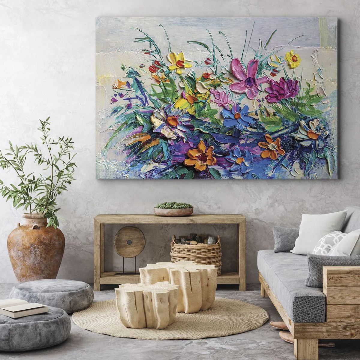 Canvas picture - A colorful bouquet of flowers painted using the impasto technique - 70x50cm - Not So Still Nature - Modern wall decoration for the living room and bedroom ARTTOR