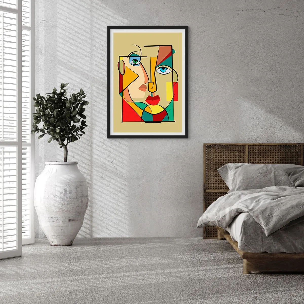 Poster in black frame - A cubist portrait in intense colors - 50x70cm - Matched Couple - Modern wall decoration for the living room and bedroom ARTTOR