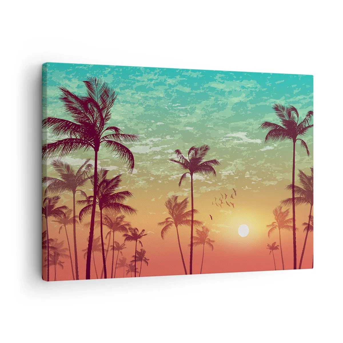 Canvas picture - Sunset with palm trees against a colorful sky - 70x50cm - Tropical Climate - Modern wall decoration for the living room and bedroom ARTTOR