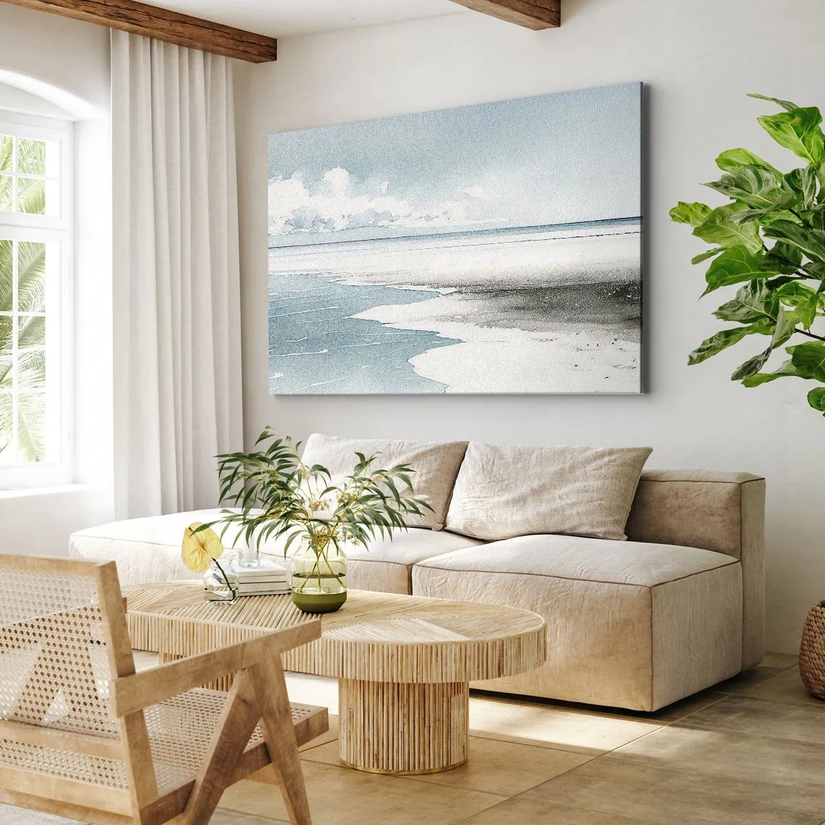 Canvas picture - A calm sea and beach in light shades of blue - 70x50cm - Gentle Tide - Modern wall decoration for the living room and bedroom ARTTOR
