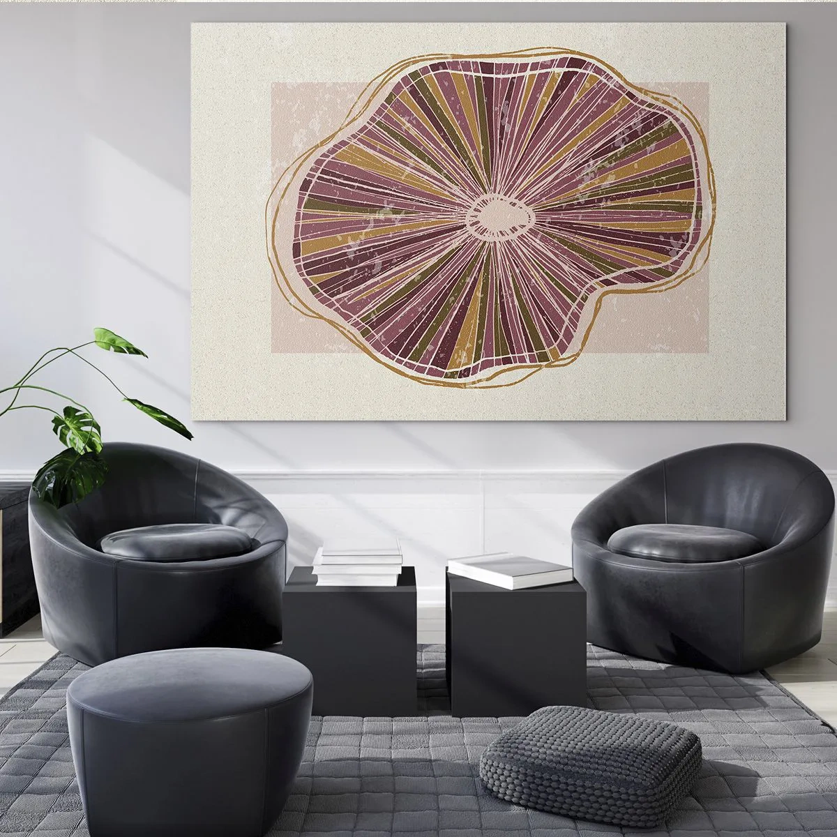 Glass picture - A radiant organic form in shades of pink and brown - 70x50cm - Radial Abstract - Modern wall decoration for the living room and bedroom ARTTOR