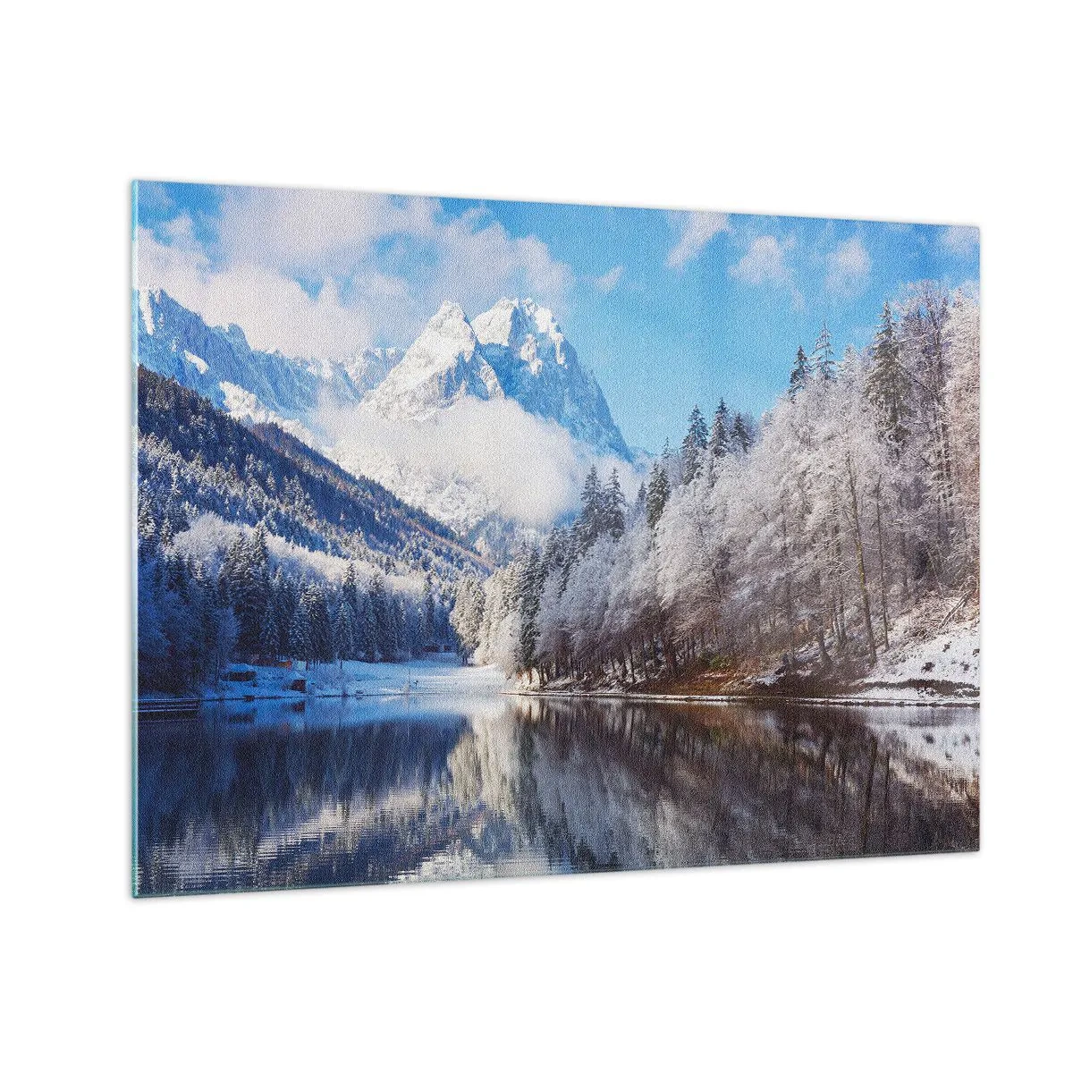 Glass picture - Winter landscape with mountains and a frozen lake - 70x50cm - Snow Patrol - Modern wall decoration for the living room and bedroom ARTTOR