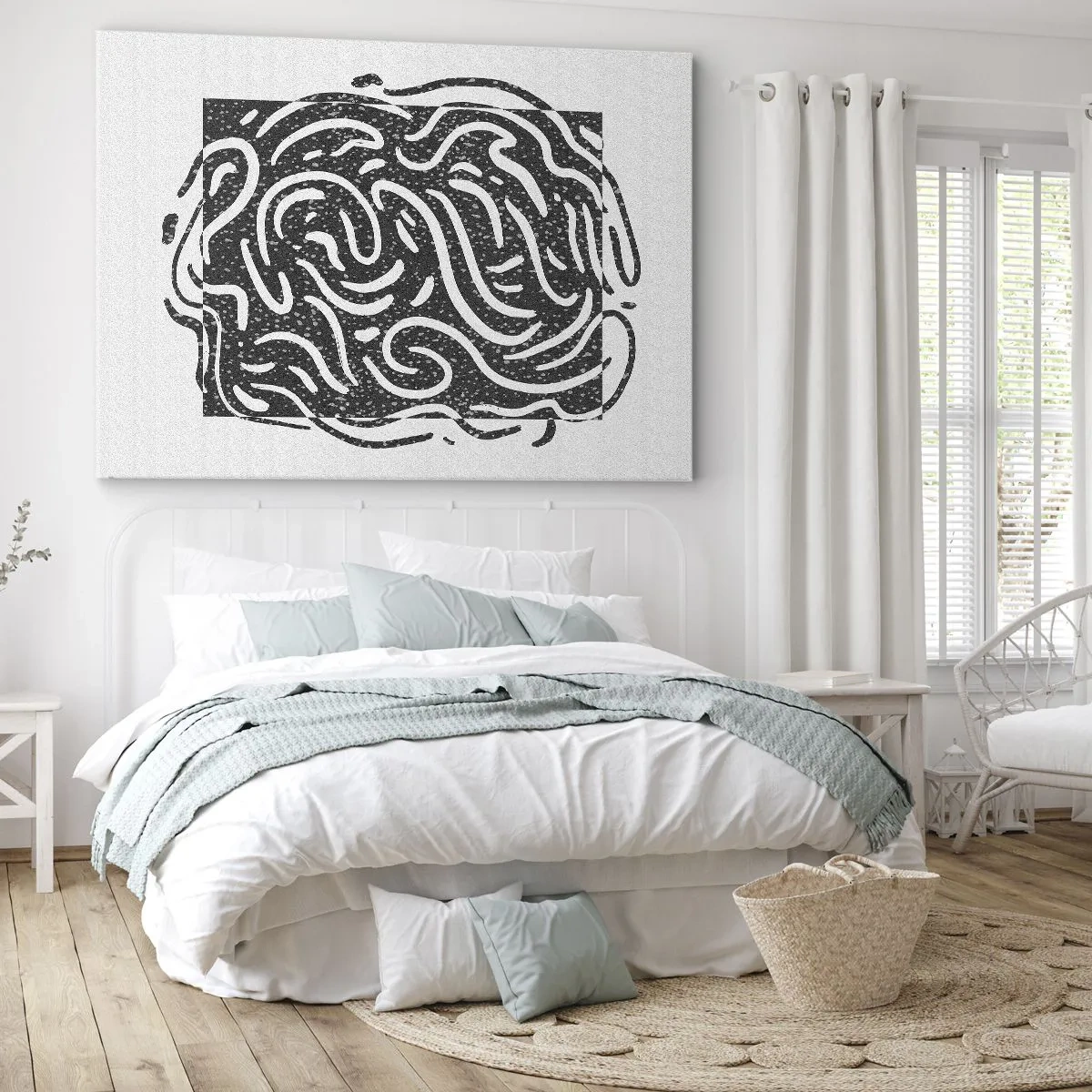Canvas picture - Black and white abstraction in a geometric style - 70x50cm - Abstract: Dance of Joy - Modern wall decoration for the living room and bedroom ARTTOR
