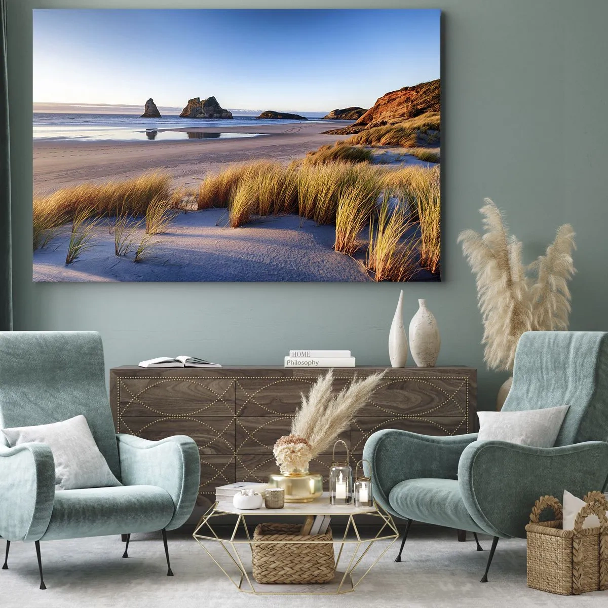 Canvas picture - A picturesque beach with a view of the rocks and the sea at sunset - 70x50cm - For Peace Seekers - Modern wall decoration for the living room and bedroom ARTTOR