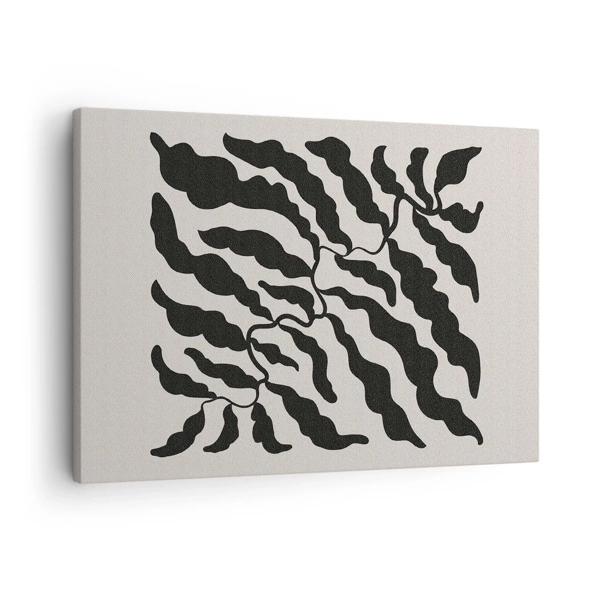 Canvas picture - Twigs with leaves in black on a light background - 70x50cm - Nature of a Square - Modern wall decoration for the living room and bedroom ARTTOR