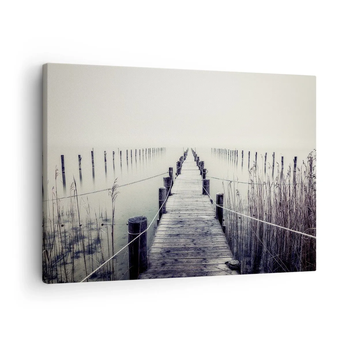 Canvas picture - A wooden bridge leading into a misty space - 70x50cm - Immerse Yourself in Peace - Modern wall decoration for the living room and bedroom ARTTOR