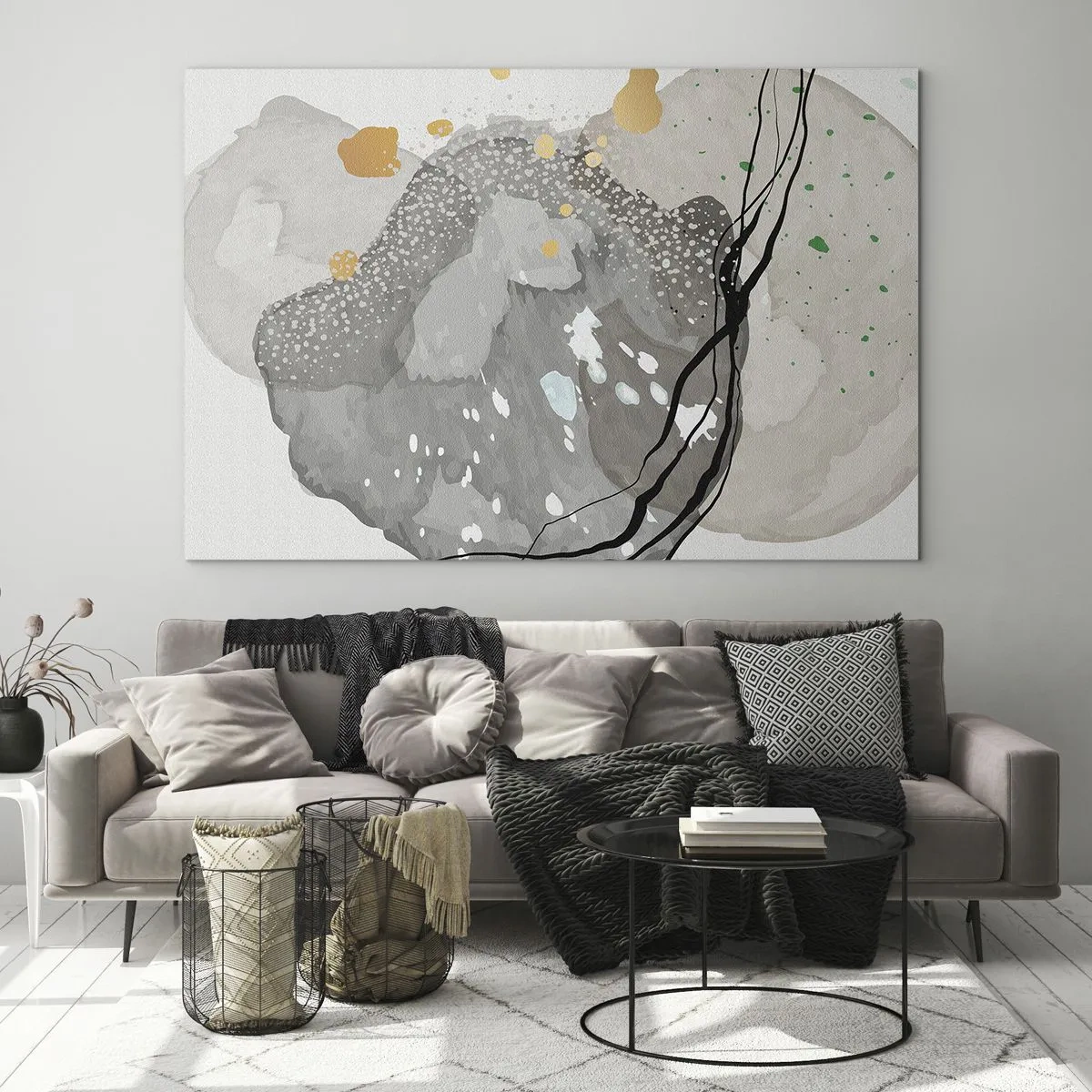 Glass picture - Organic shapes and spots in muted colors with details - 70x50cm - Organic Composition - Modern wall decoration for the living room and bedroom ARTTOR