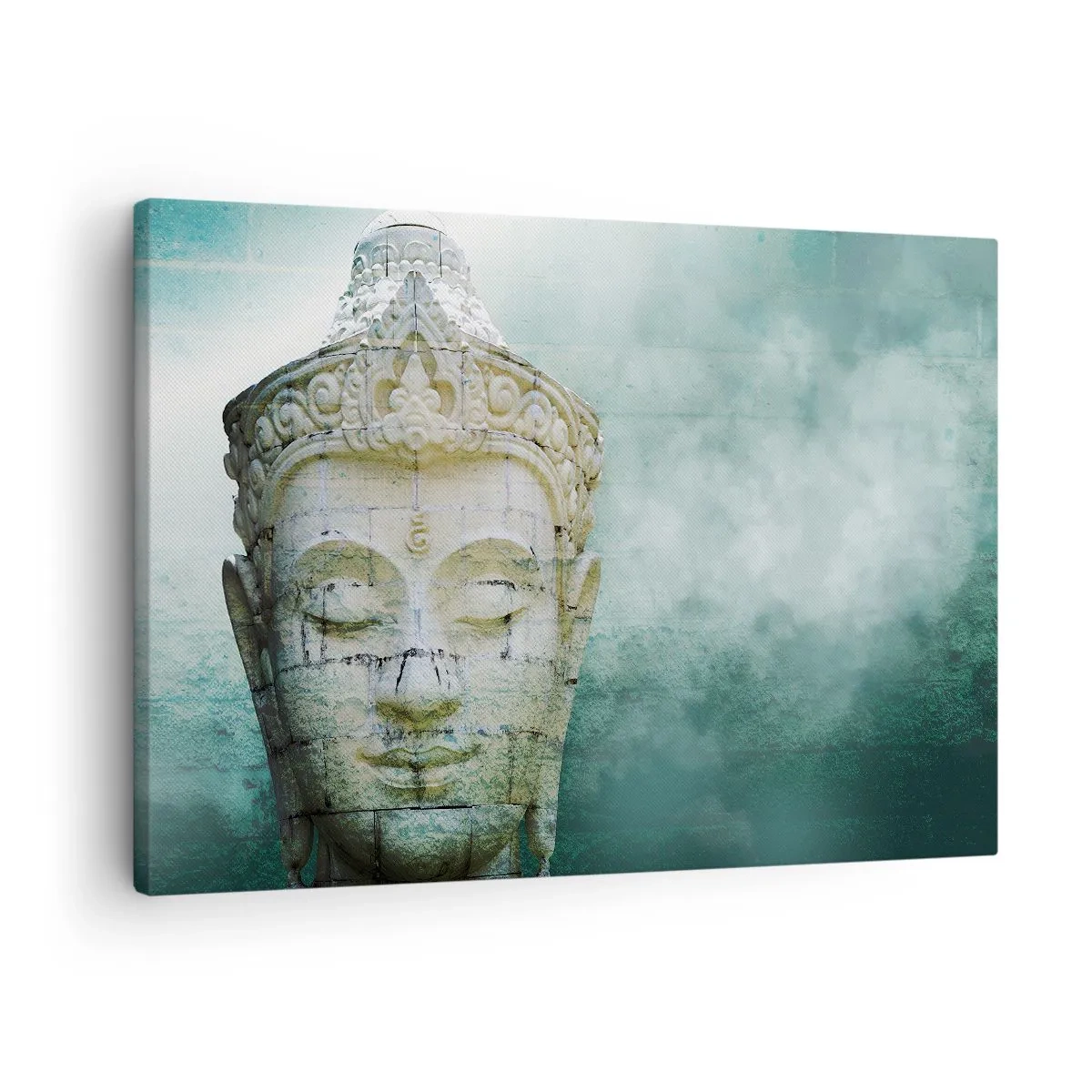 Canvas picture - Buddha statue with a gentle mist against a green background - 70x50cm - In Search of Light - Modern wall decoration for the living room and bedroom ARTTOR
