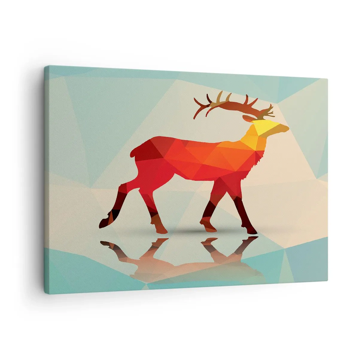 Canvas picture - Geometric silhouette of a deer in shades of red and orange - 70x50cm - Geometrical Deer - Modern wall decoration for the living room and bedroom ARTTOR