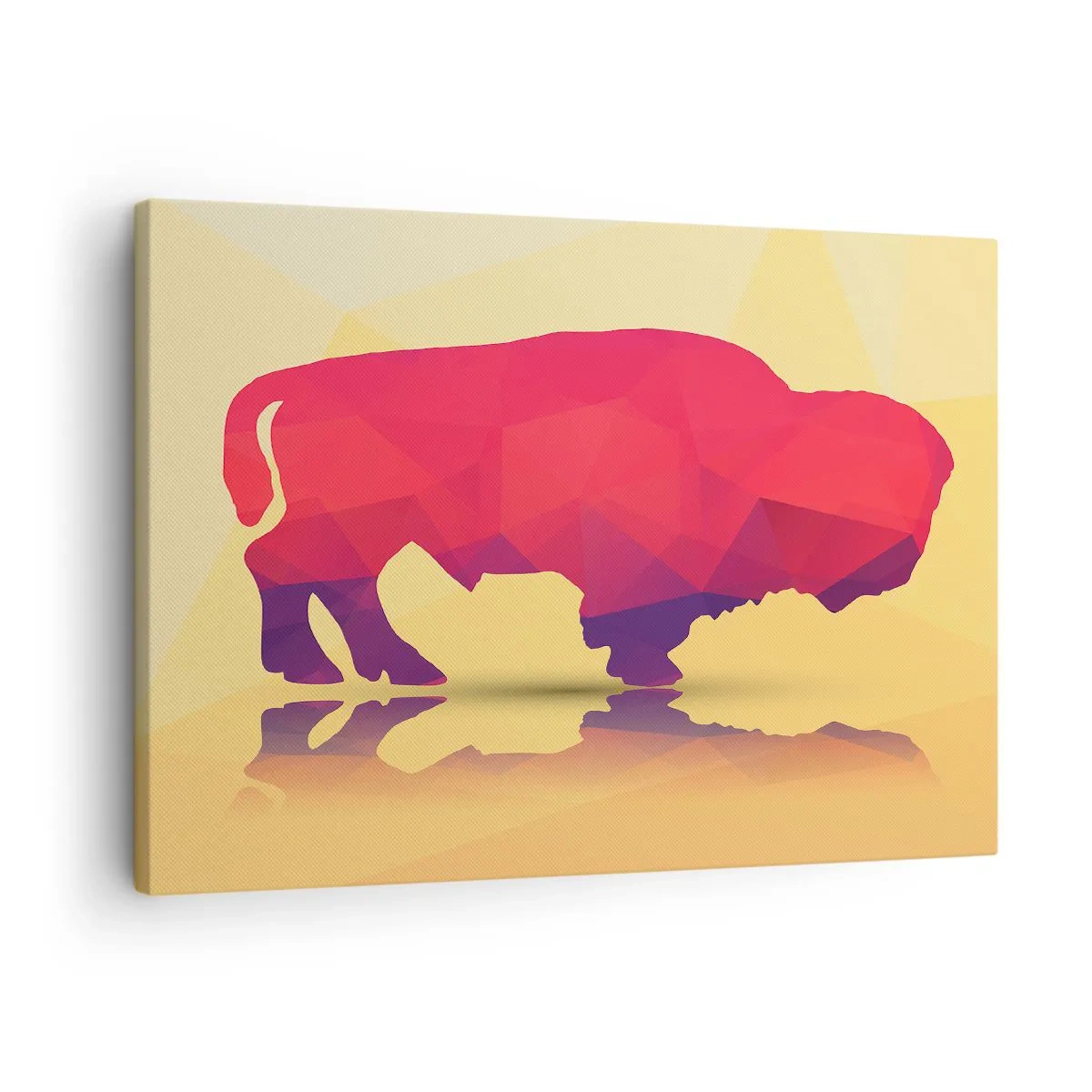 Canvas picture - Geometric silhouette of a bison in shades of red and purple - 70x50cm - Amarantine Power of a Bison - Modern wall decoration for the living room and bedroom ARTTOR