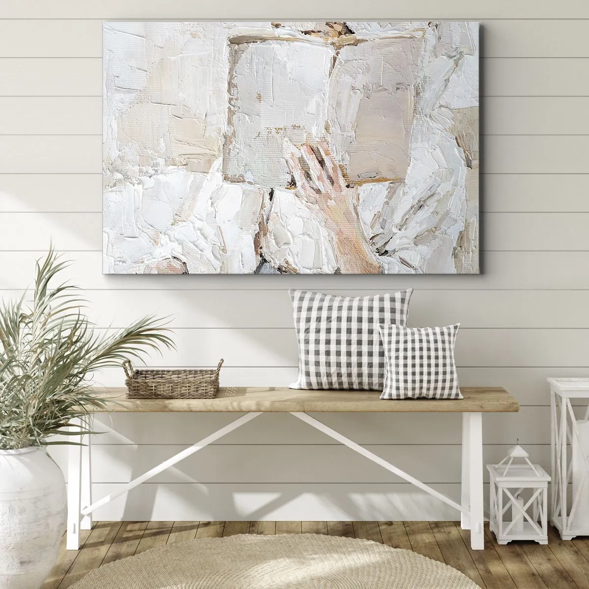 Canvas picture - An impressionistic painting of a hand holding an open book. - 70x50cm - In Another World - Modern wall decoration for the living room and bedroom ARTTOR