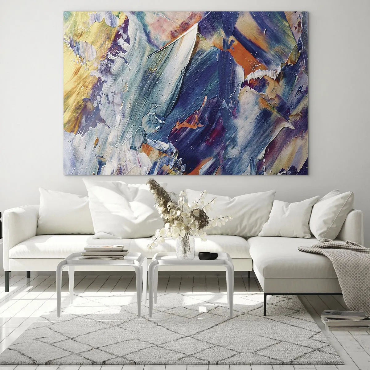 Glass picture - Dynamic abstraction with thick paint strokes - 70x50cm - Whirlwind of Colour - Modern wall decoration for the living room and bedroom ARTTOR