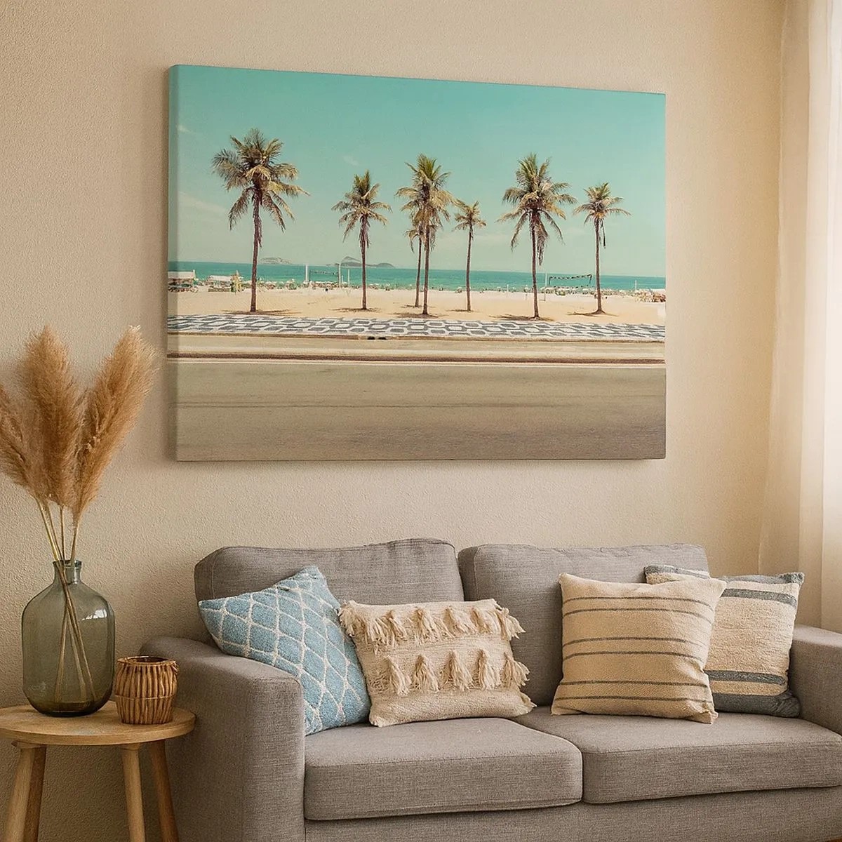 Canvas picture - Palm trees on the beach overlooking the sea and blue sky - 70x50cm - By the Beach - Modern wall decoration for the living room and bedroom ARTTOR