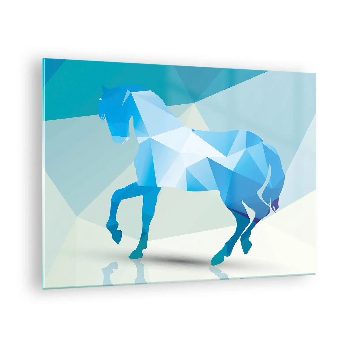Glass picture - Geometric horse in shades of blue and white - 70x50cm - Geometrical Horse in Turuoise - Modern wall decoration for the living room and bedroom ARTTOR