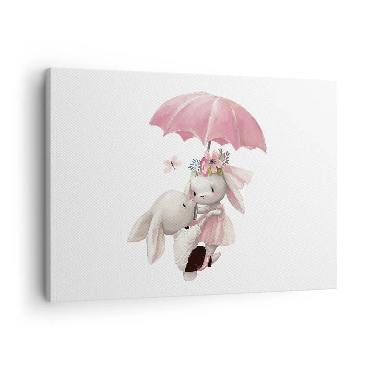 Canvas picture - Cute bunnies under a pink umbrella - 70x50cm - This Is Love - Modern wall decoration for the living room and bedroom ARTTOR