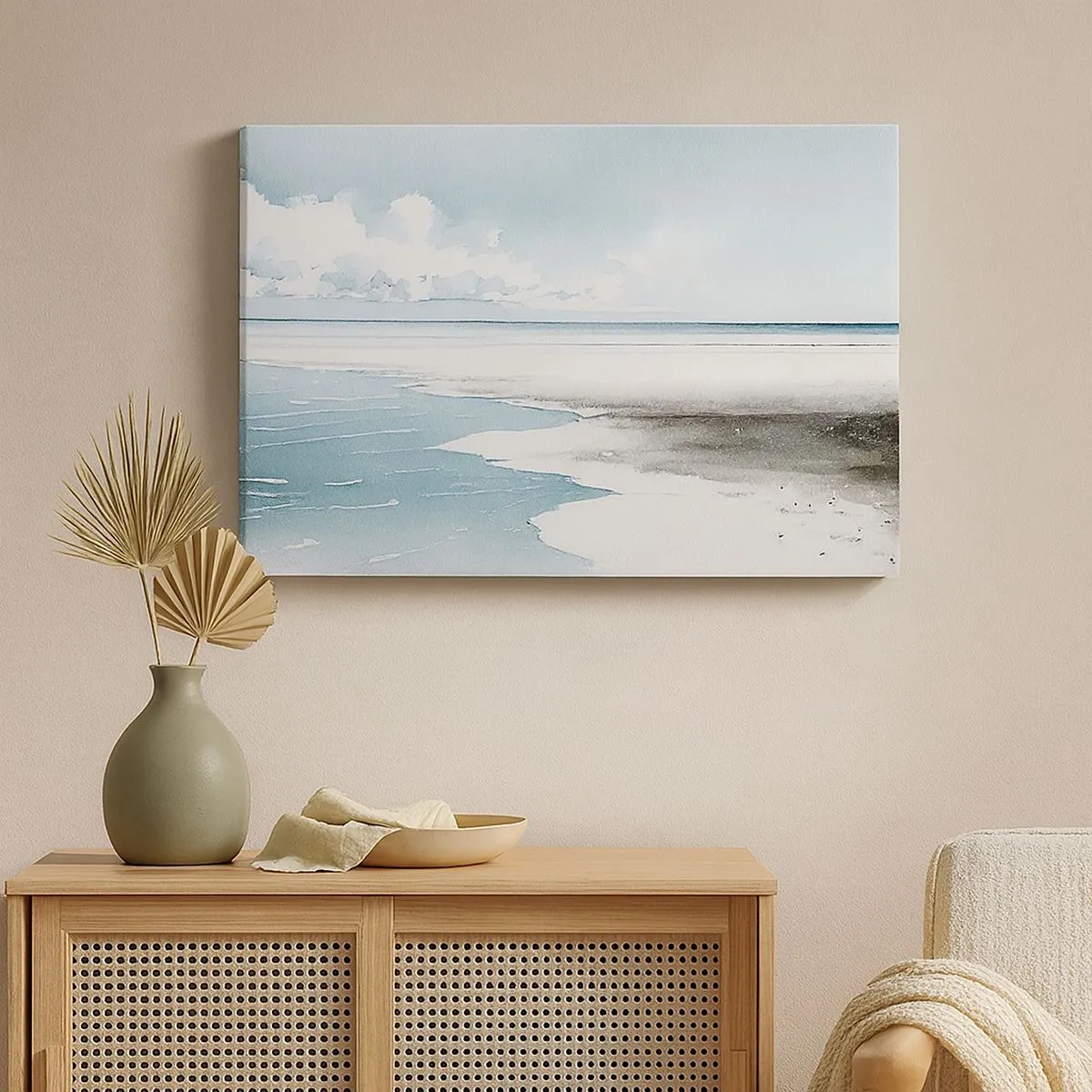 Canvas picture - A calm sea and beach in light shades of blue - 70x50cm - Gentle Tide - Modern wall decoration for the living room and bedroom ARTTOR