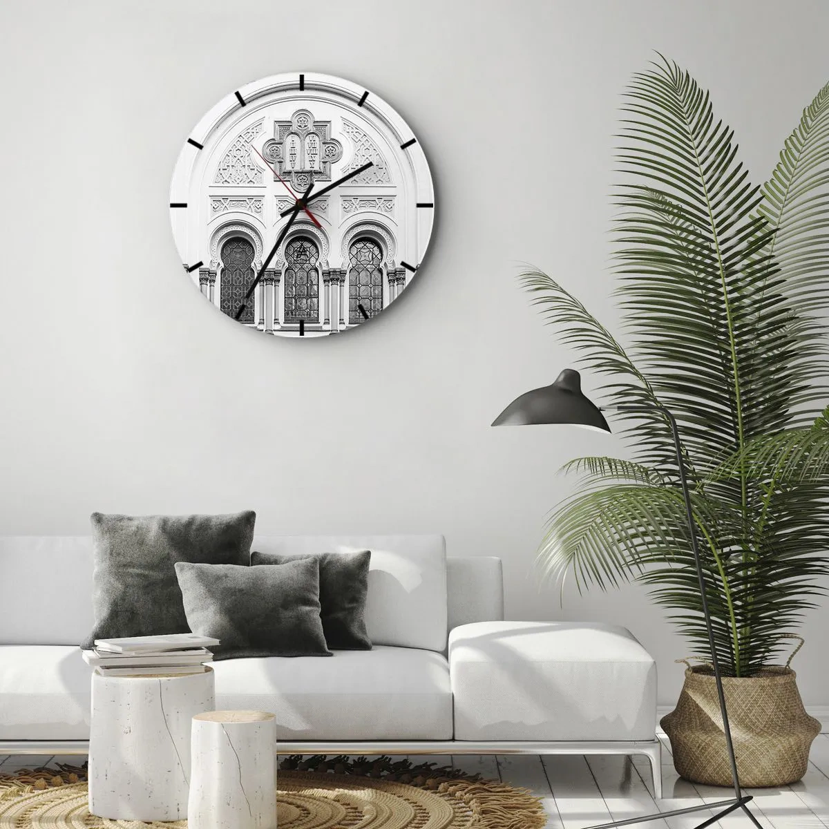 Wall clock - Clock on glass - Richly decorated facade with ornaments and windows in the historical style - 30x30cm - At the Crossroads of Cultures - Modern wall decoration for the living room, kitchen, and bedroom ARTTOR
