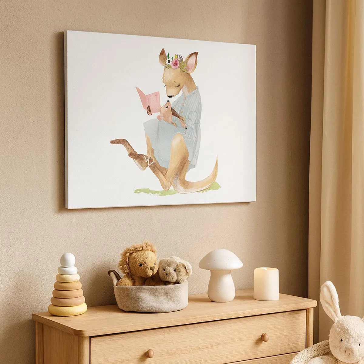 Canvas picture - Kanga reading a book with a baby - 70x50cm - Read to Me, Mum - Modern wall decoration for the living room and bedroom ARTTOR