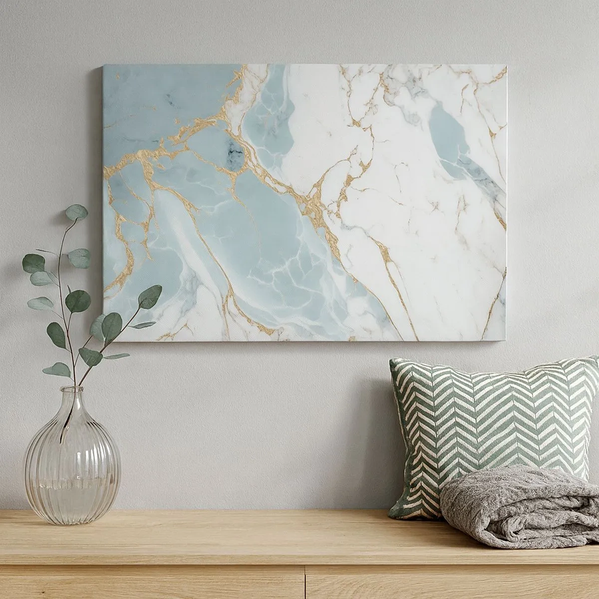 Canvas picture - Blue and white marble patterns with added gold veins - 70x50cm - Richness of the Stone - Modern wall decoration for the living room and bedroom ARTTOR