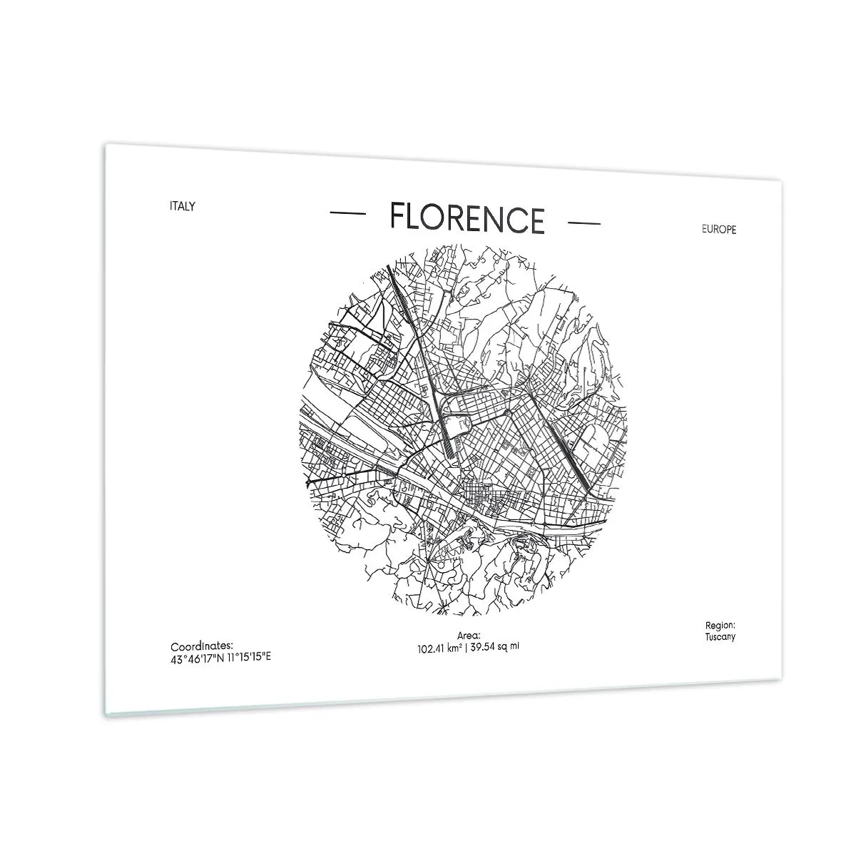 Glass picture - Florence in the form of a stylized map with a network of streets - 70x50cm - Anatomy of Florence - Modern wall decoration for the living room and bedroom ARTTOR