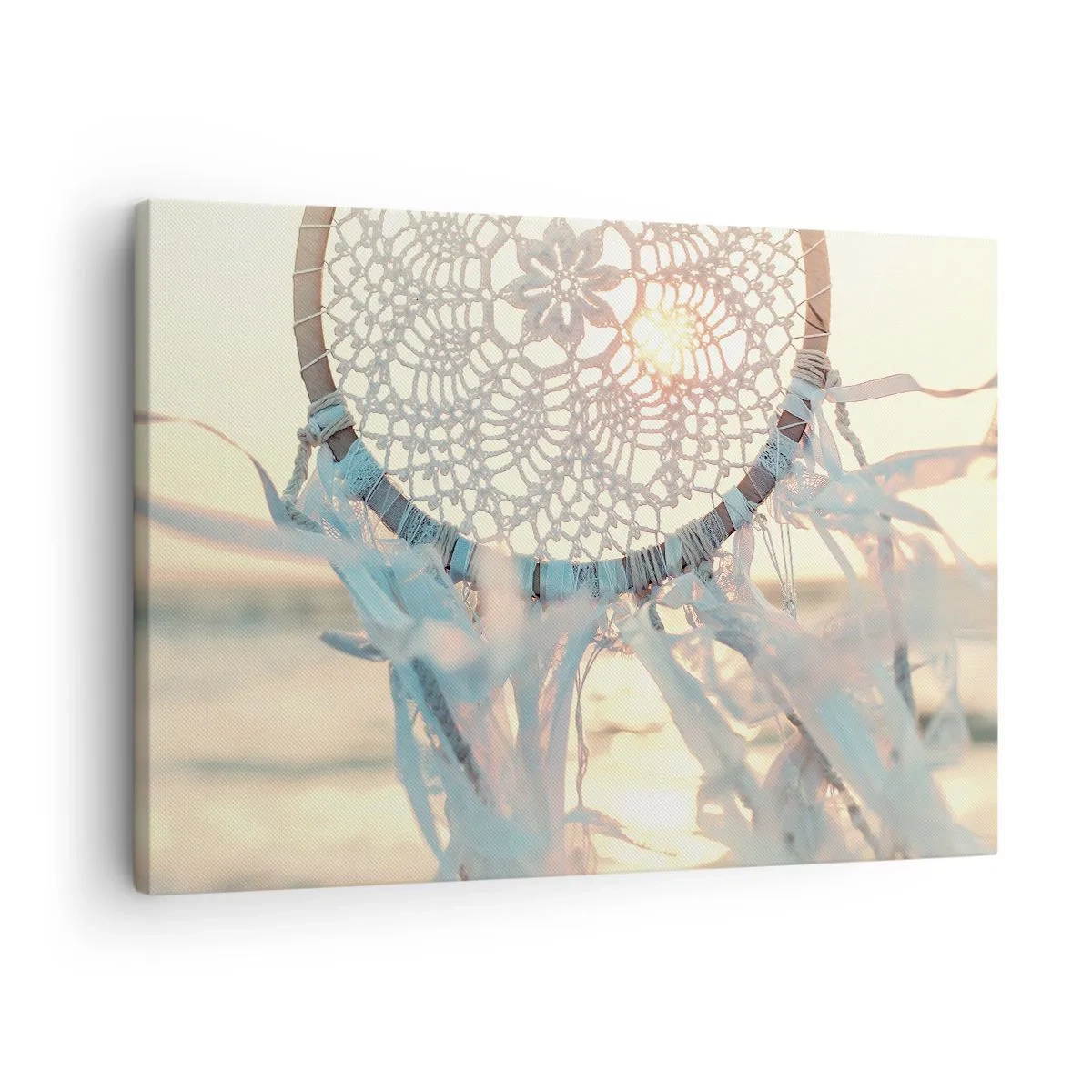 Canvas picture - A delicate dream catcher against the backdrop of the setting sun - 70x50cm - Lace Totem - Modern wall decoration for the living room and bedroom ARTTOR
