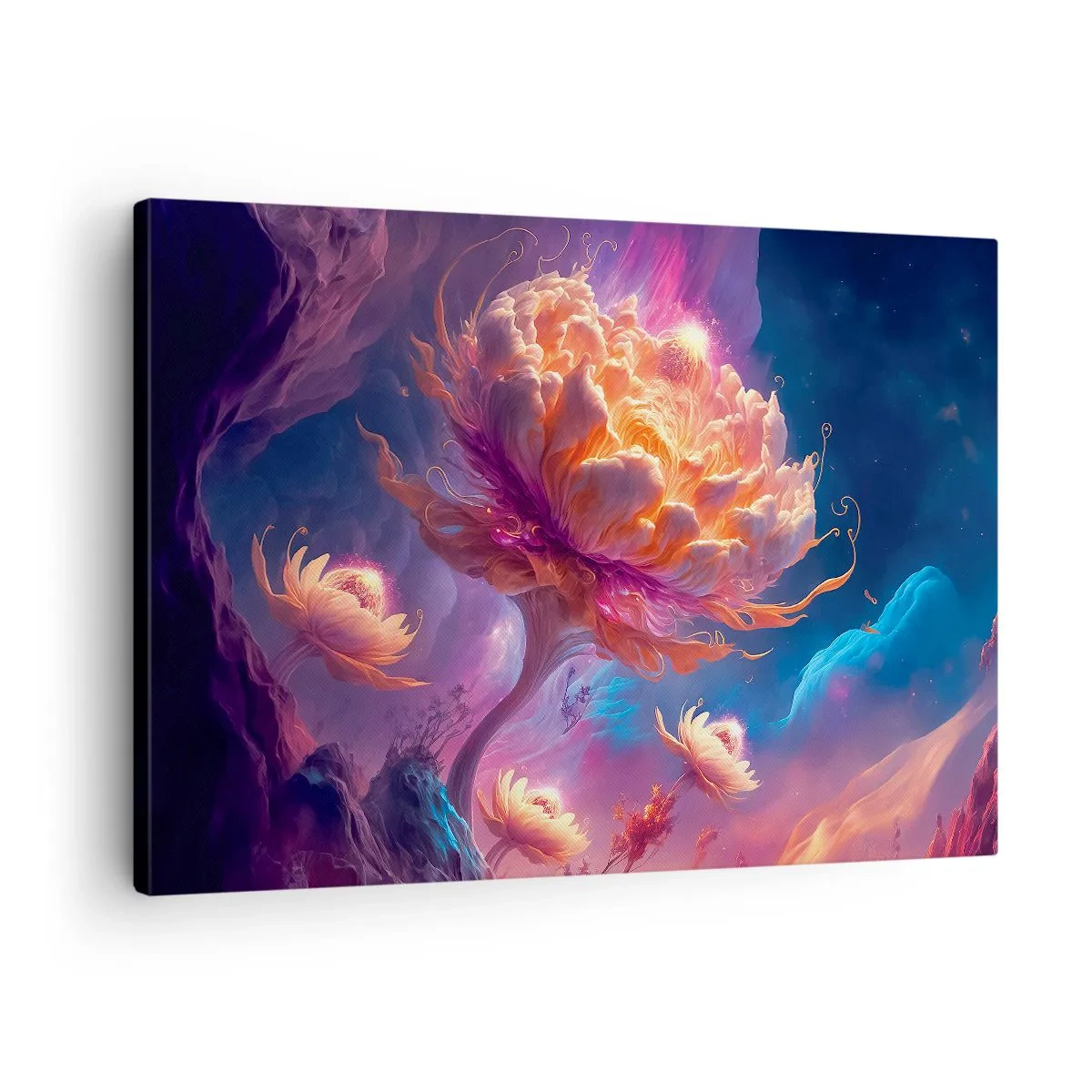 Canvas picture - Fantasy flowers in a cosmic landscape - 70x50cm - Another World - Modern wall decoration for the living room and bedroom ARTTOR