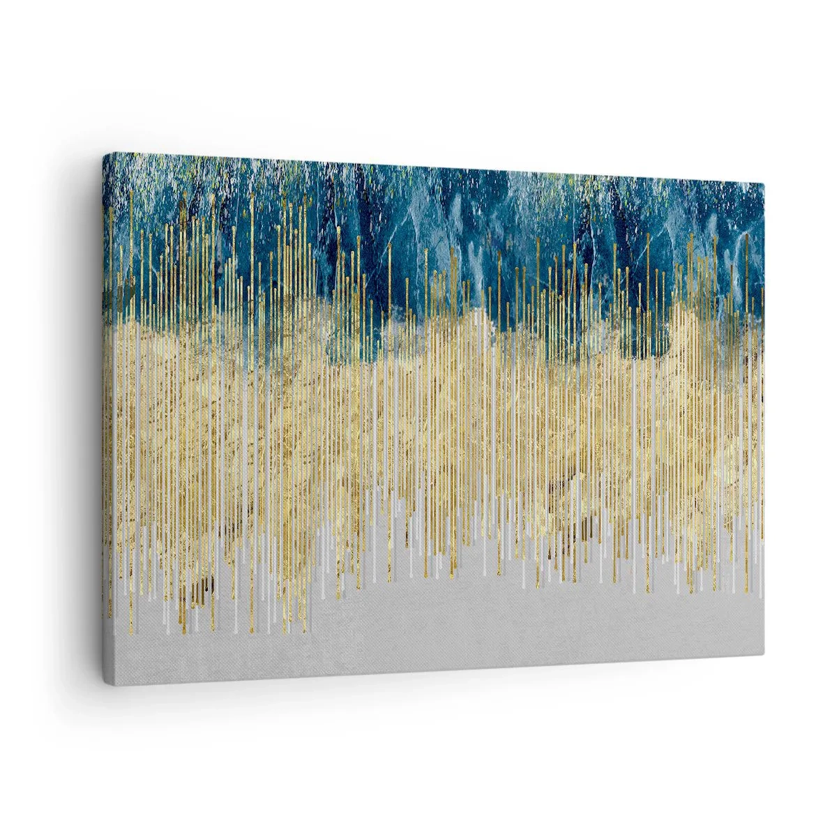Canvas picture - Golden lines against a background of navy blue and gray abstraction - 70x50cm - Glided Border - Modern wall decoration for the living room and bedroom ARTTOR