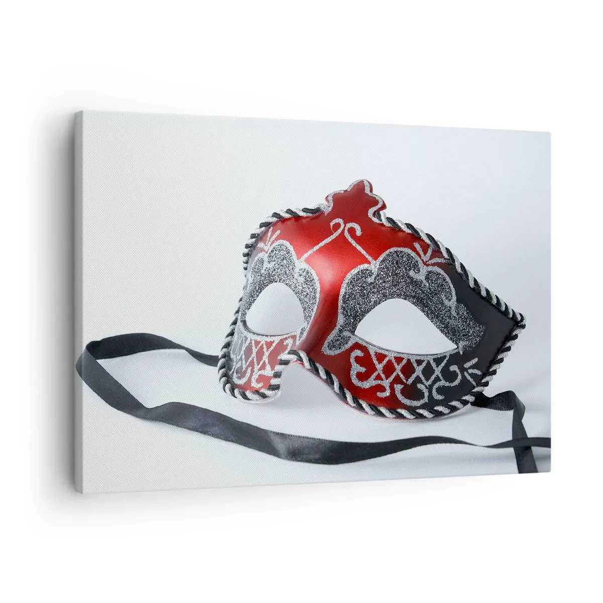 Canvas picture - Red carnival mask on a light background - 70x50cm - Invitation to a Ball - Modern wall decoration for the living room and bedroom ARTTOR