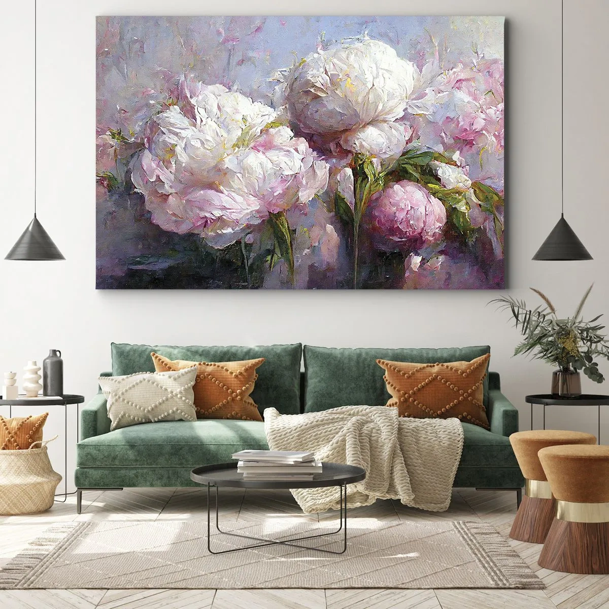Canvas picture - Romantic peony flowers in pastel colors - 70x50cm - Bouquet Bubbling with Life - Modern wall decoration for the living room and bedroom ARTTOR