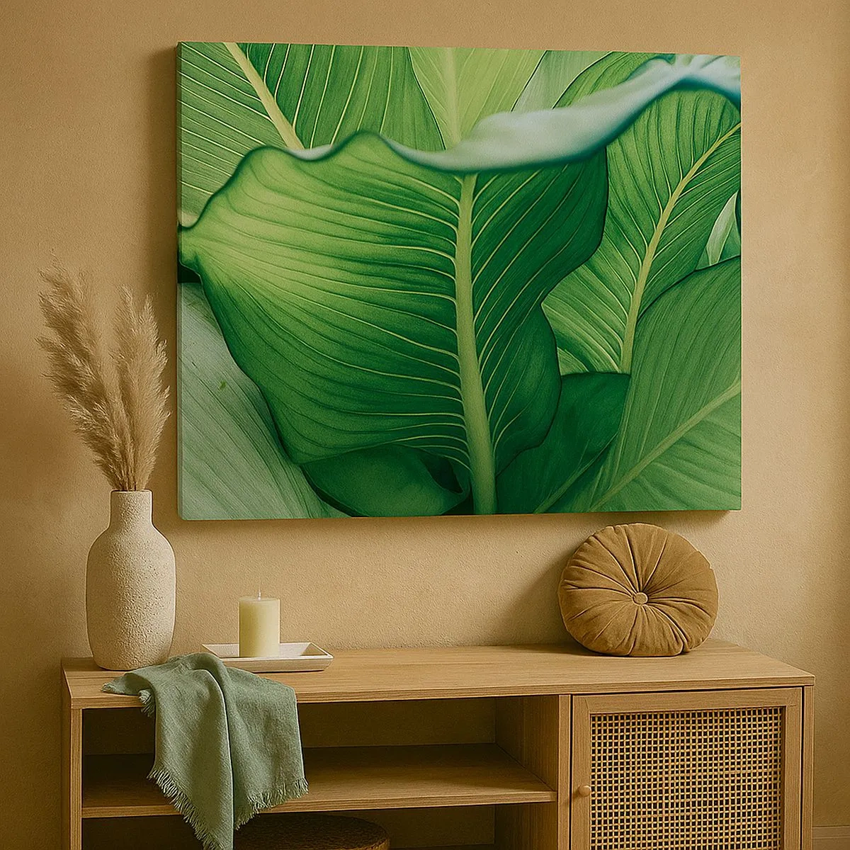 Canvas picture - Green leaves with expressive details and structure - 70x50cm - Life in Intense Green Colour - Modern wall decoration for the living room and bedroom ARTTOR