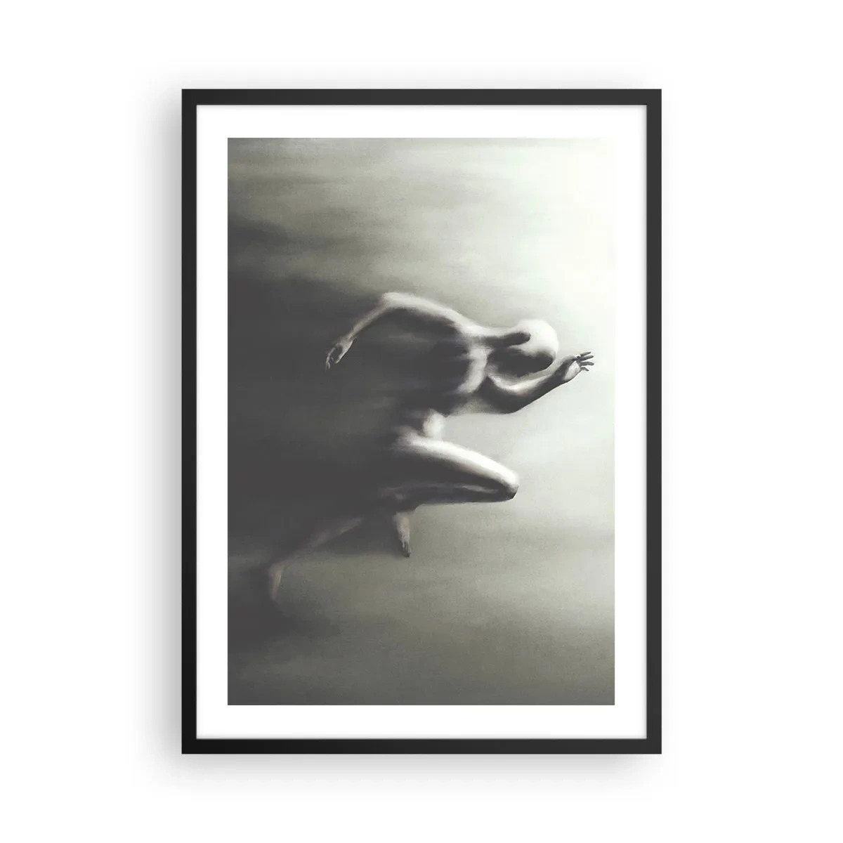 Poster in black frame - An abstract figure in motion in monochromatic tones. - 50x70cm - Unstoppable - Modern wall decoration for the living room and bedroom ARTTOR