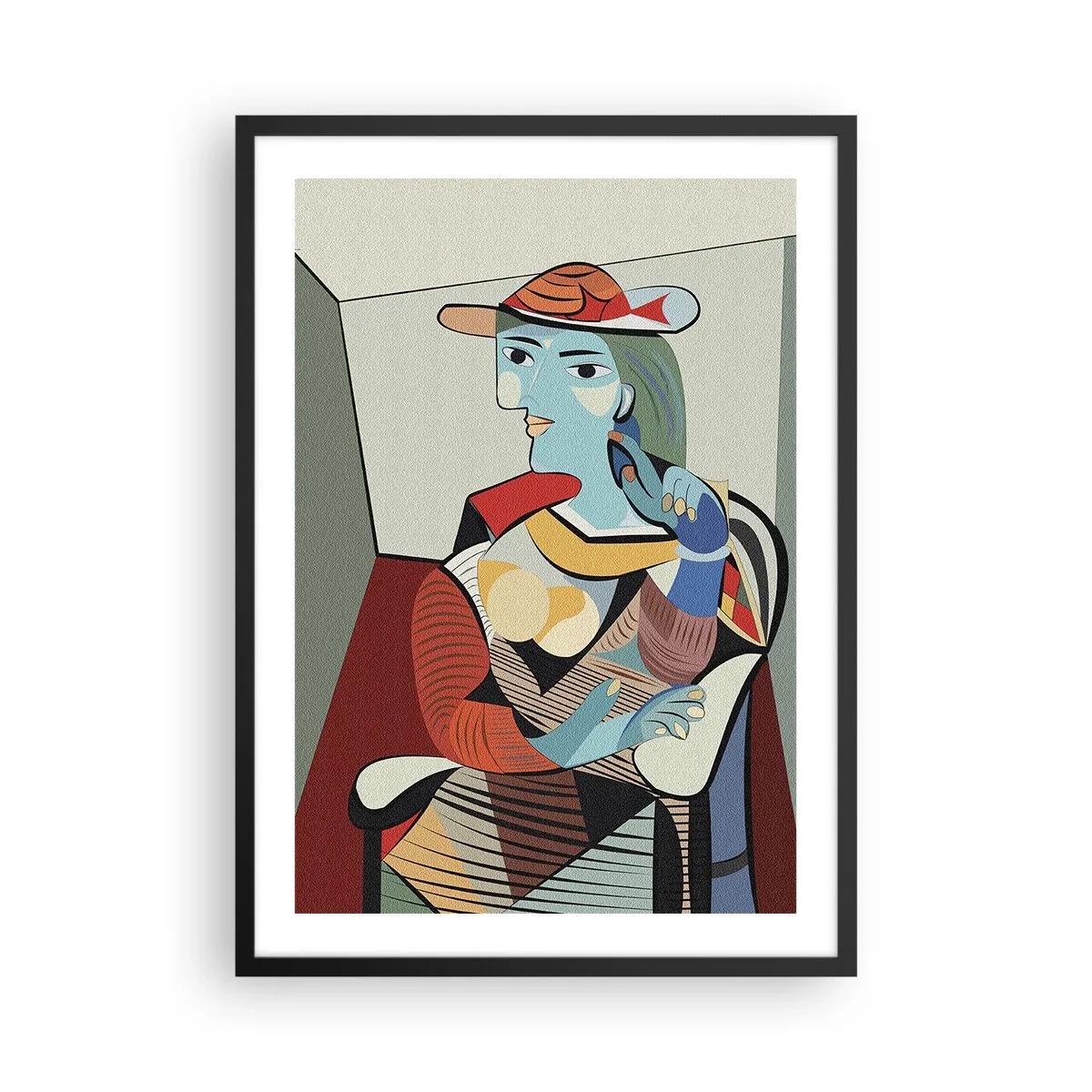 Poster in black frame - Cubist portrait of a woman wearing a hat - 50x70cm - Through the Eyes of Picasso - Modern wall decoration for the living room and bedroom ARTTOR