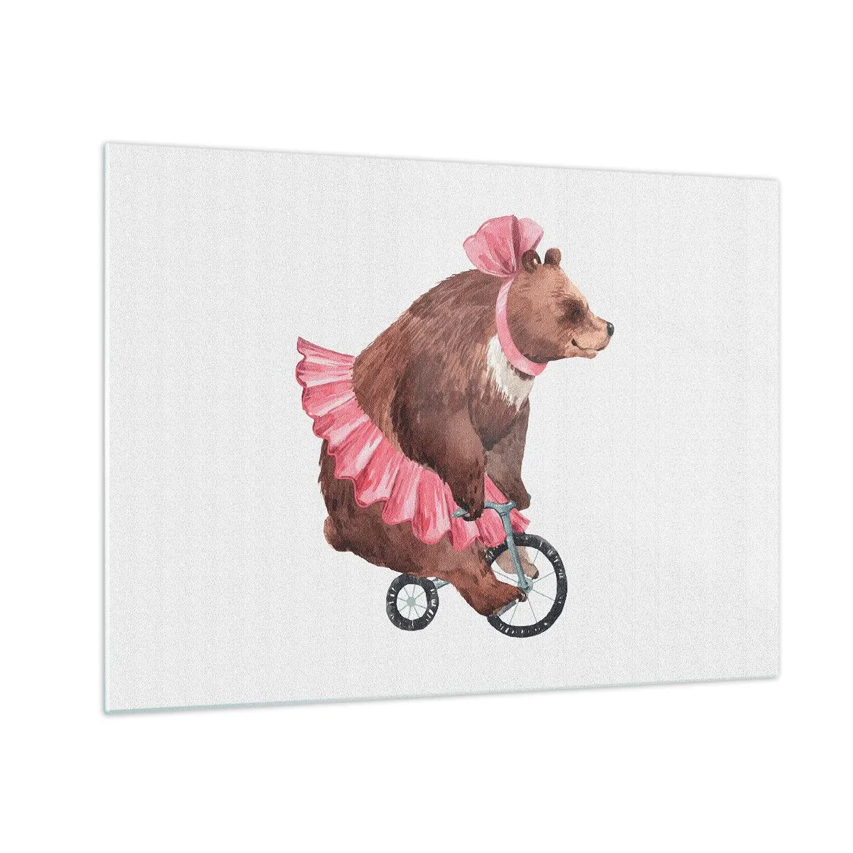 Glass picture - A bear in a pink skirt on a unicycle - 70x50cm - What a Circus! - Modern wall decoration for the living room and bedroom ARTTOR