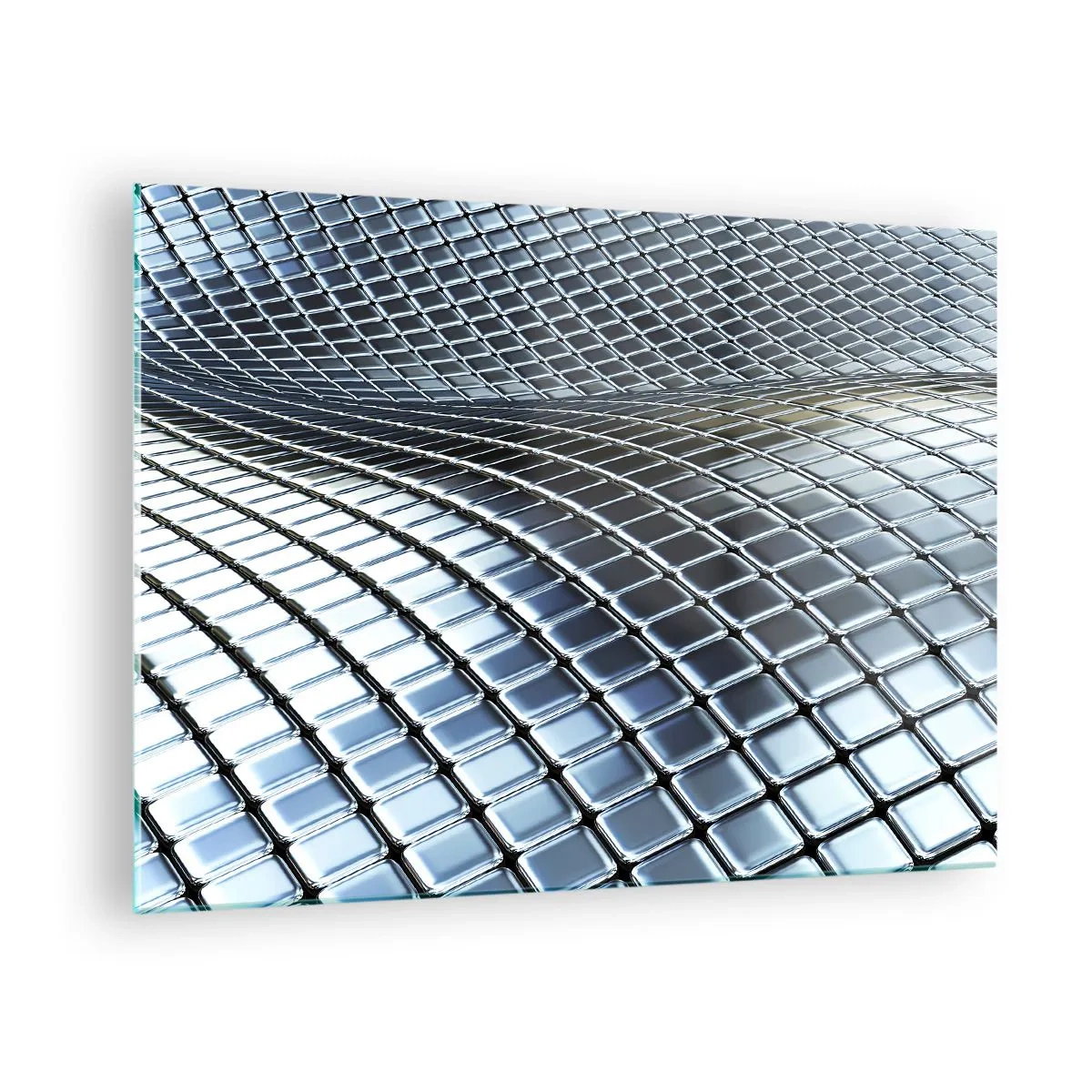 Glass picture - Abstract surface with shiny metal squares - 70x50cm - Metallic Silver Wave - Modern wall decoration for the living room and bedroom ARTTOR