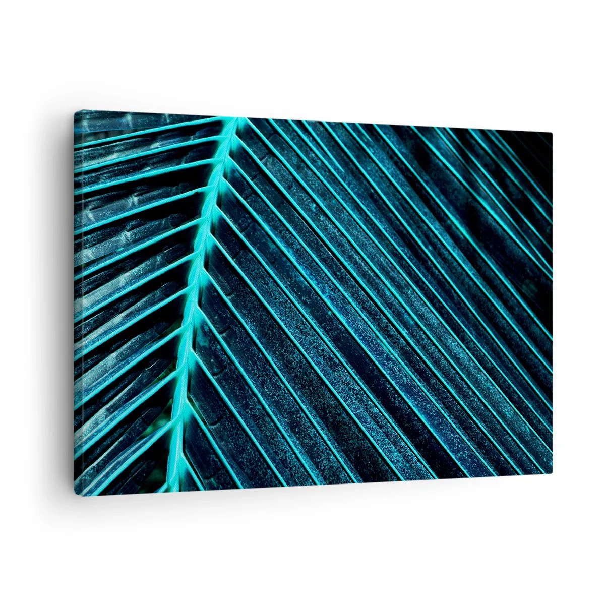 Canvas picture - Macro photography of a leaf in shades of turquoise and navy blue - 70x50cm - Texture of Green - Modern wall decoration for the living room and bedroom ARTTOR