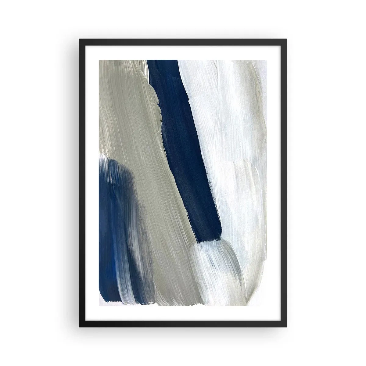 Poster in black frame - Abstract brushstrokes in shades of navy blue - 50x70cm - Encounter with White - Modern wall decoration for the living room and bedroom ARTTOR