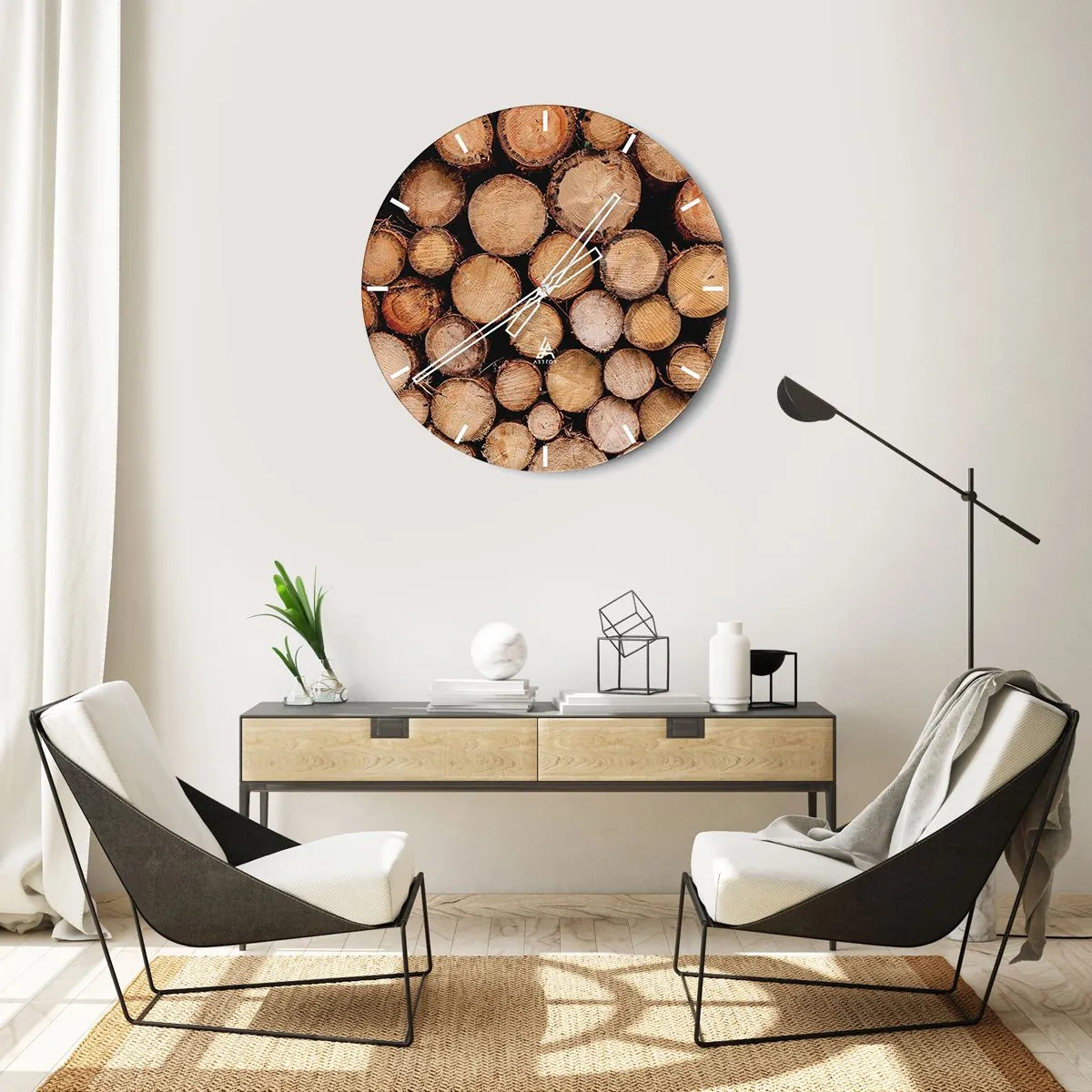 Wall clock - Clock on glass - Cut tree trunks arranged in a natural composition - 30x30cm - New Beginning - Modern wall decoration for the living room, kitchen, and bedroom ARTTOR