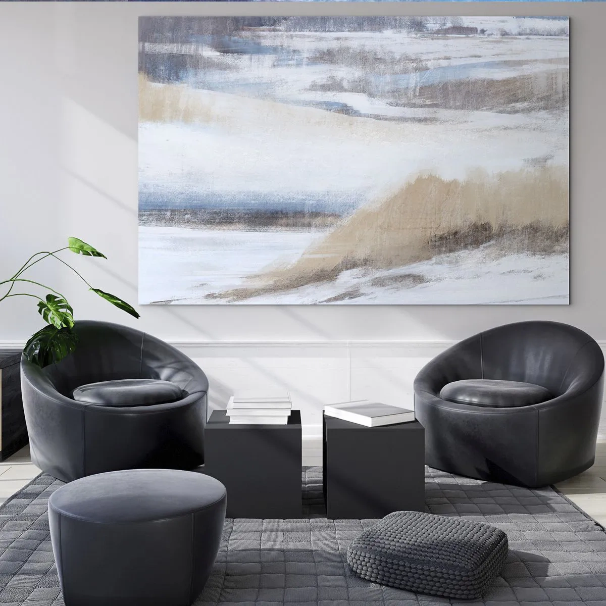 Glass picture - A delicate abstraction in cool beige and blue tones. - 70x50cm - Winter Composition - Modern wall decoration for the living room and bedroom ARTTOR