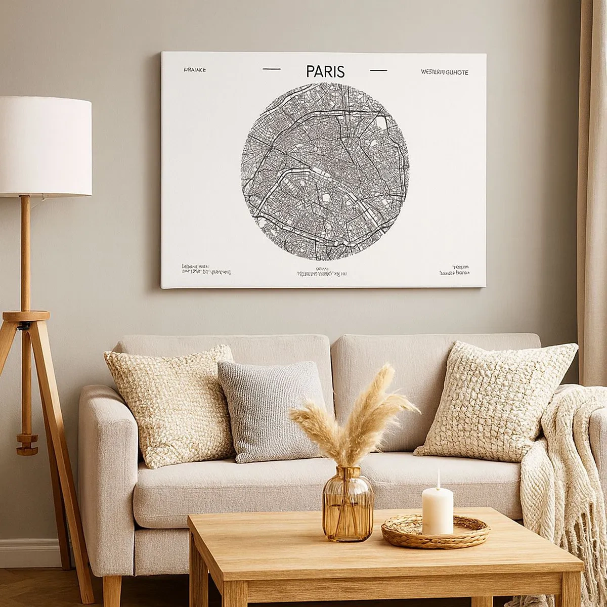 Canvas picture - Map of Paris in a minimalist style - 70x50cm - Anatomy of Paris - Modern wall decoration for the living room and bedroom ARTTOR