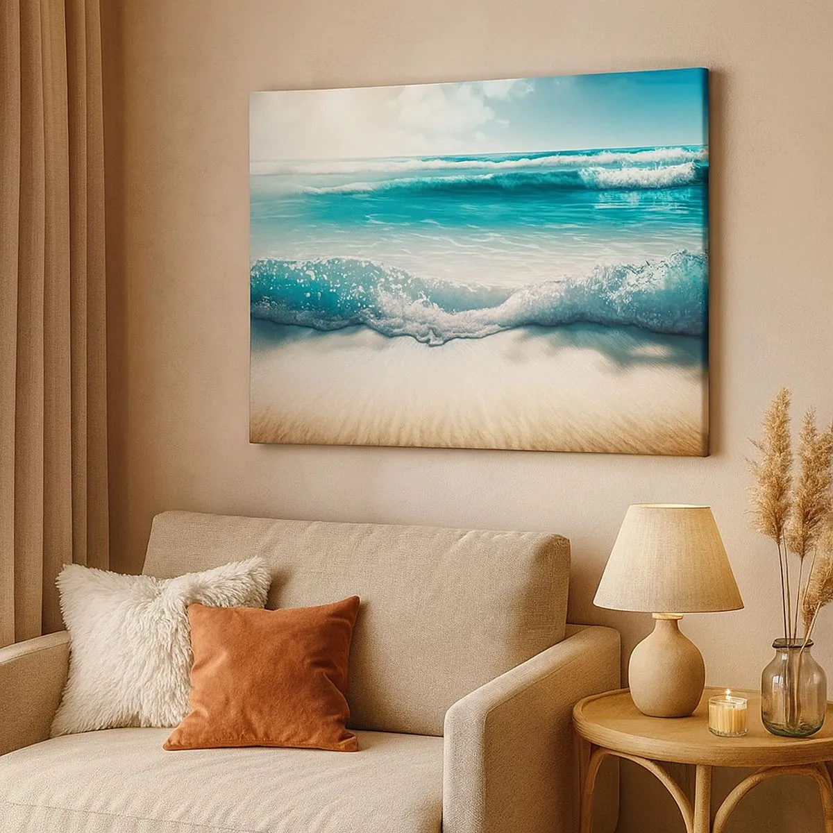 Canvas picture - Ocean waves on a light sandy beach - 70x50cm - Calm of the Ocean - Modern wall decoration for the living room and bedroom ARTTOR