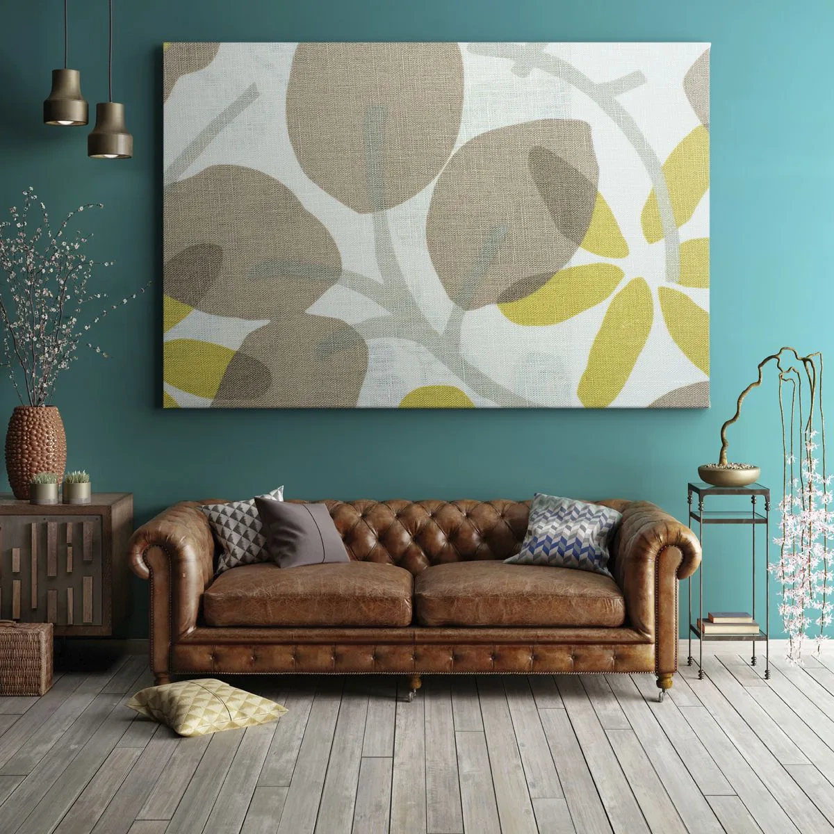 Canvas picture - Abstract leaves in shades of beige and yellow - 70x50cm - Composition in Full Sunlight - Modern wall decoration for the living room and bedroom ARTTOR
