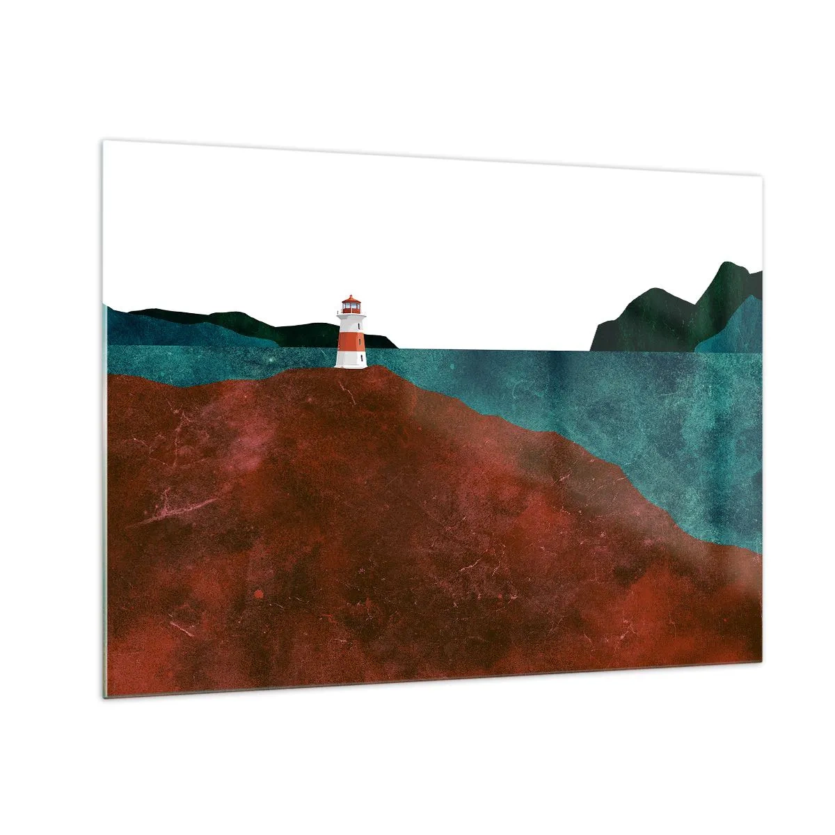 Glass picture - A lighthouse against the backdrop of a turquoise sea and red cliffs - 70x50cm - Gazing at the Sea - Modern wall decoration for the living room and bedroom ARTTOR