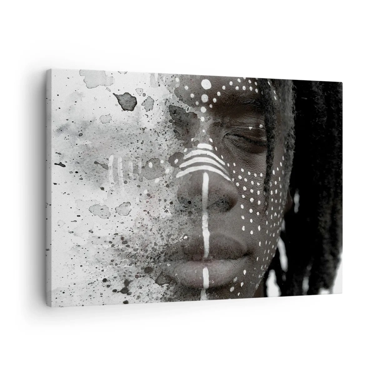 Canvas picture - Artistic face portrait with abstract white patterns - 70x50cm - Dsicover Primordial Spirit - Modern wall decoration for the living room and bedroom ARTTOR
