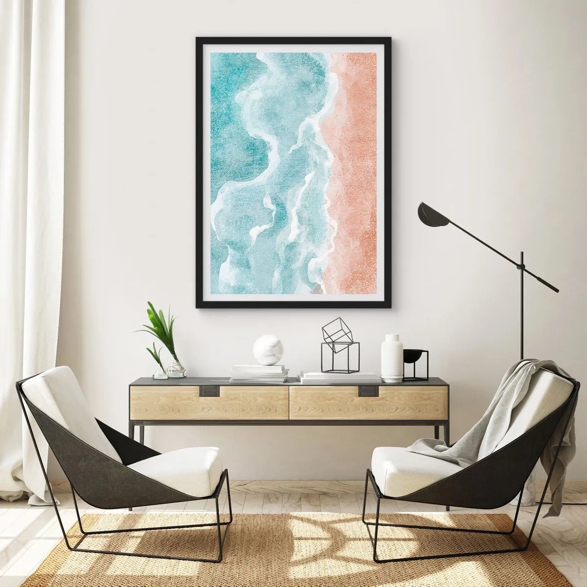 Poster in black frame - Ocean waves meeting the sandy beach - 50x70cm - Cloudy Abstract - Modern wall decoration for the living room and bedroom ARTTOR