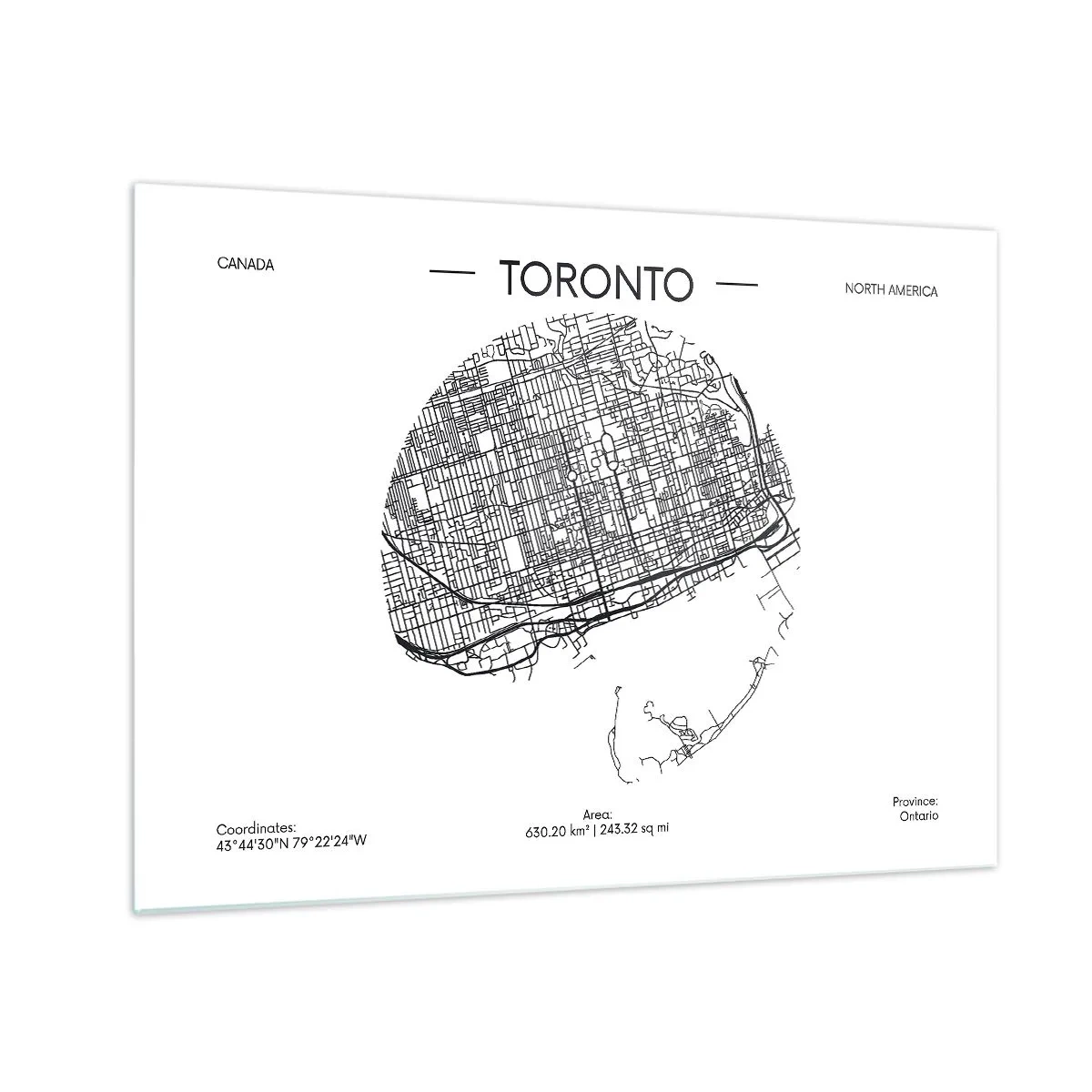 Glass picture - A minimalistic Toronto map with a street grid. - 70x50cm - Anatomy of Toronto - Modern wall decoration for the living room and bedroom ARTTOR