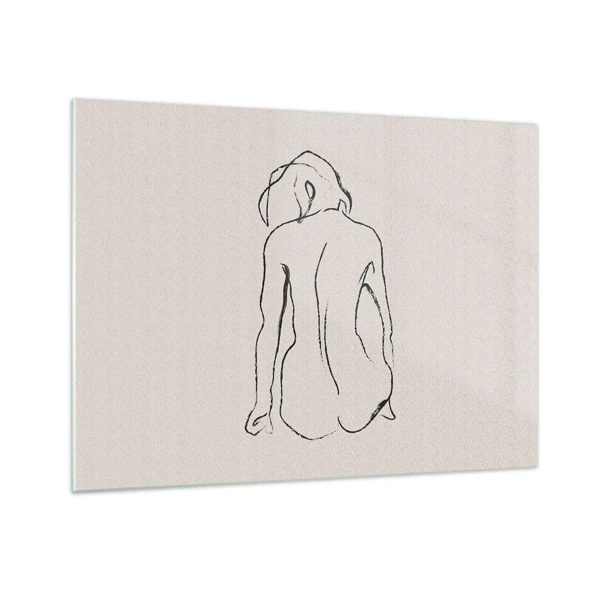 Glass picture - A delicate sketch of a seated woman, drawn in black on a light background. - 70x50cm - Woman Nude - Modern wall decoration for the living room and bedroom ARTTOR