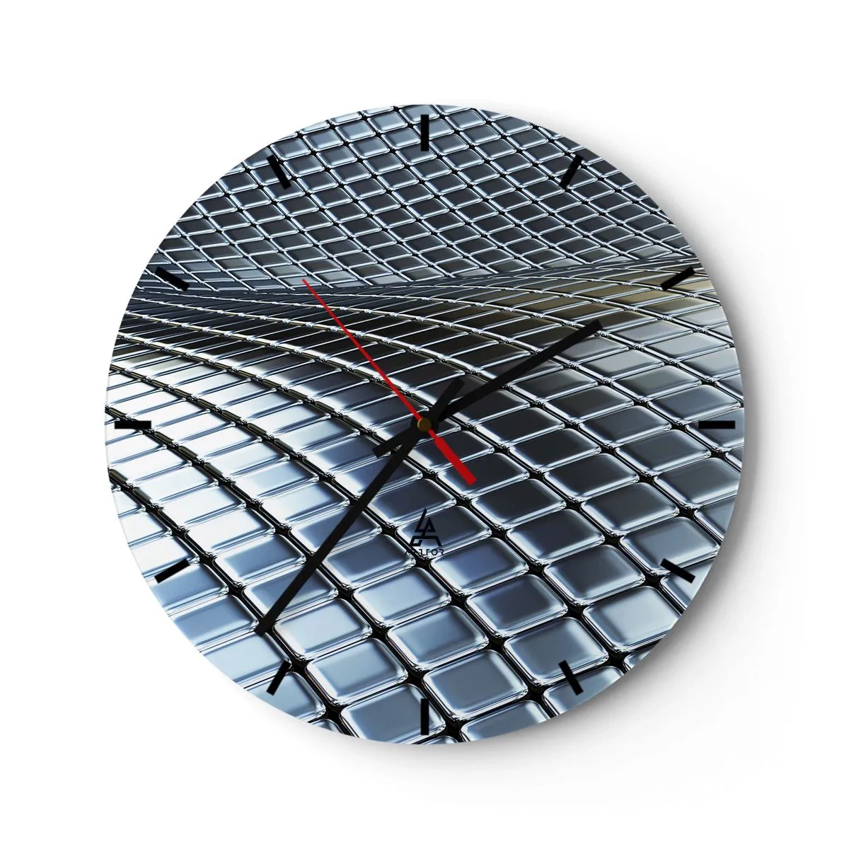 Wall clock - Clock on glass - Futuristic surface made of metal panels in a silver shade - 30x30cm - Metallic Silver Wave - Modern wall decoration for the living room, kitchen, and bedroom ARTTOR