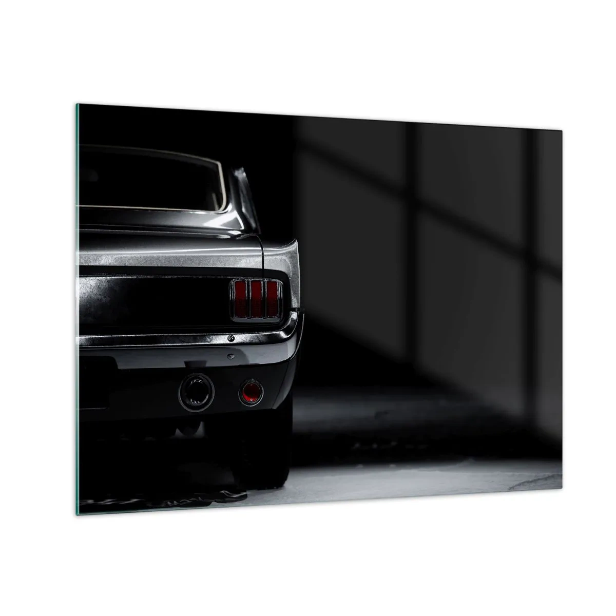 Glass picture - The rear of a classic car in a dark, stylish interior - 70x50cm - Charm of the Classic - Modern wall decoration for the living room and bedroom ARTTOR
