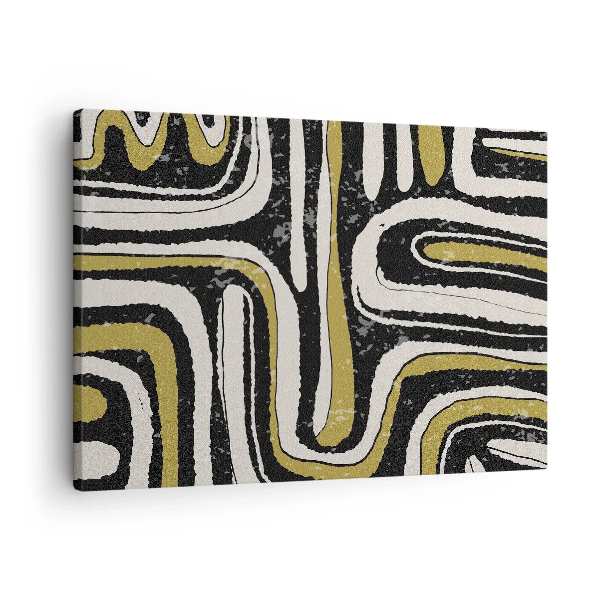 Canvas picture - Abstract pattern in black, white and gold - 70x50cm - Compositions: Tracks and Alleys - Modern wall decoration for the living room and bedroom ARTTOR