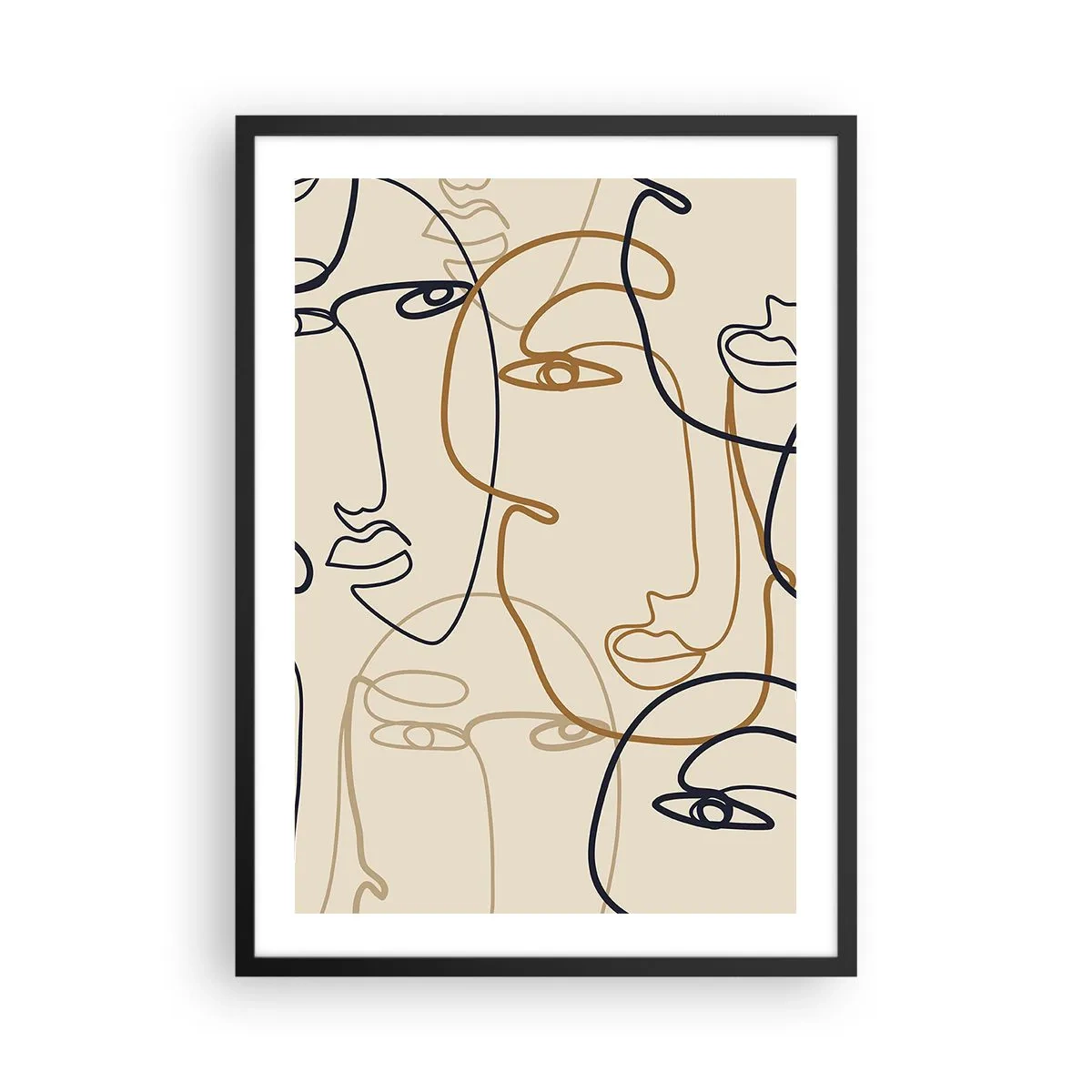 Poster in black frame - Minimalist drawings of faces on a beige background - 50x70cm - Multiplied Portrait - Modern wall decoration for the living room and bedroom ARTTOR